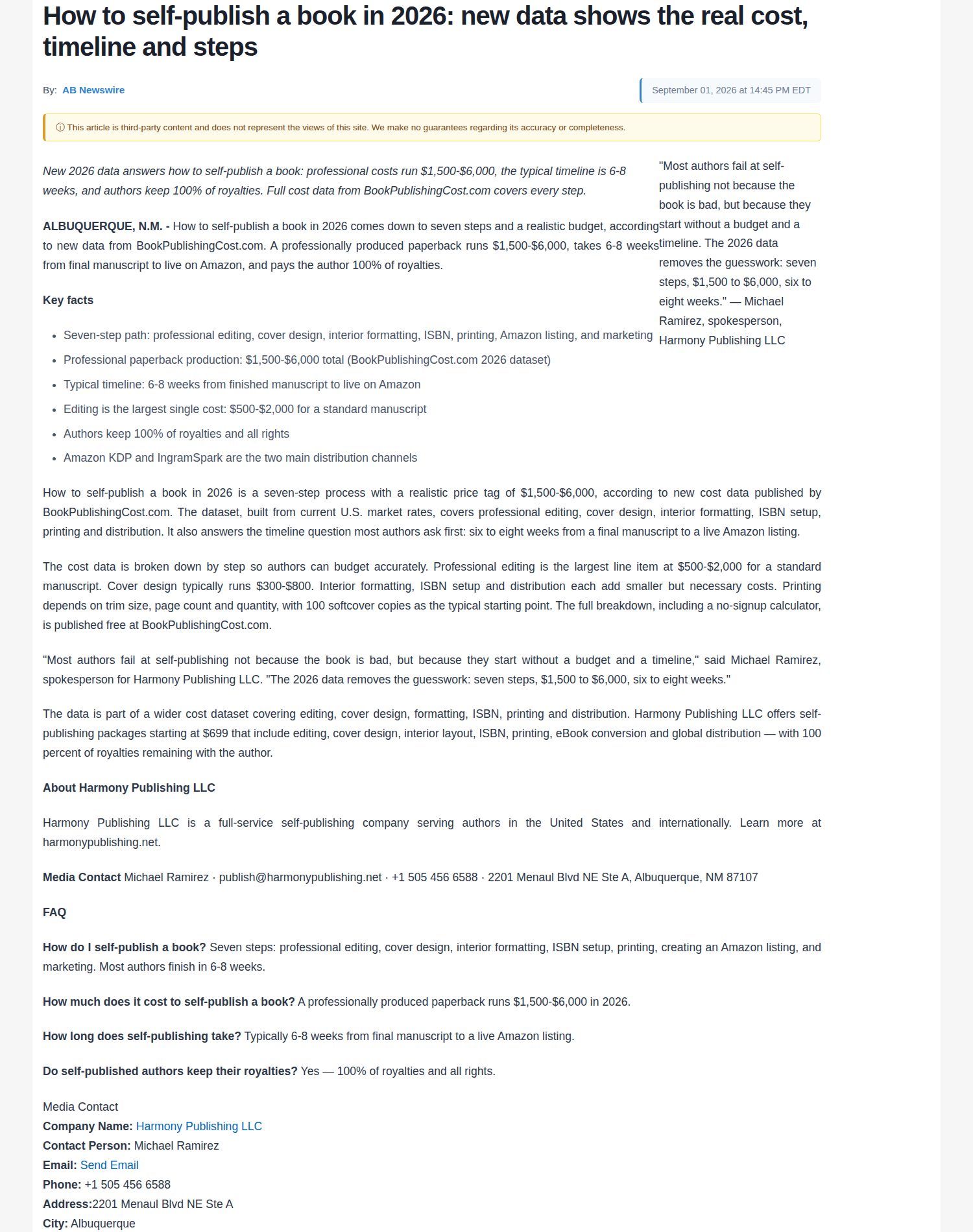 Press release published on ABC4 broadcast affiliate