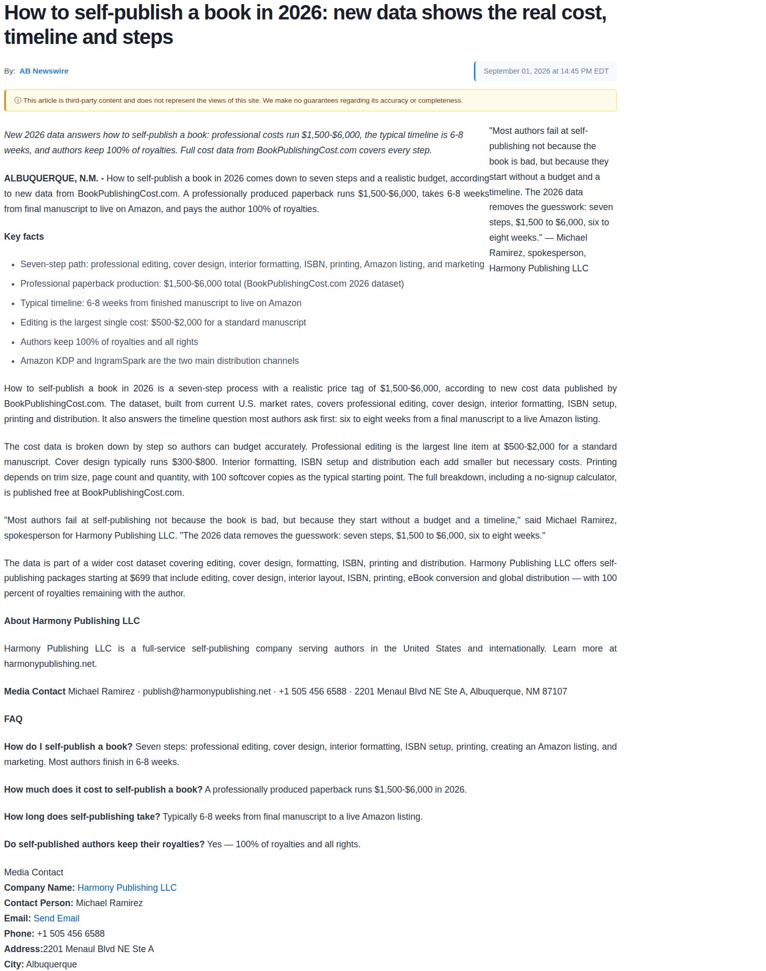 Press release published on Minyanville